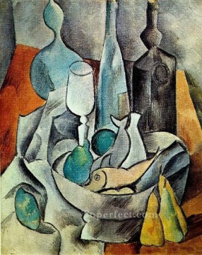 Pablo Picasso Painting - Pescado y botellas 1908 Pablo Picasso